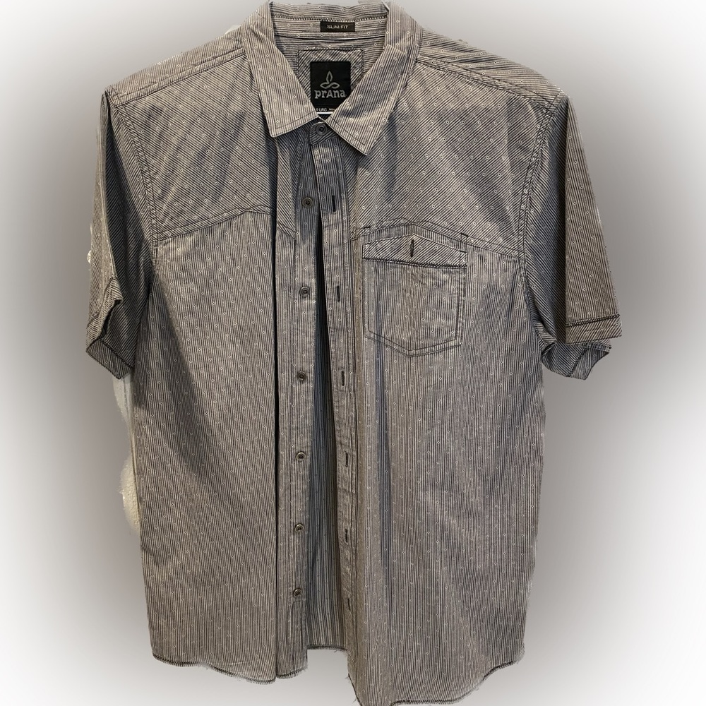 Prana Black & white 👕 Button down casual shirt sz XL